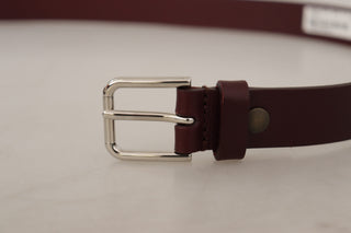 Elegant Maroon Leather Belt With Logo Buckle