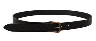 Elegant Black Leather Belt With Metal Buckle