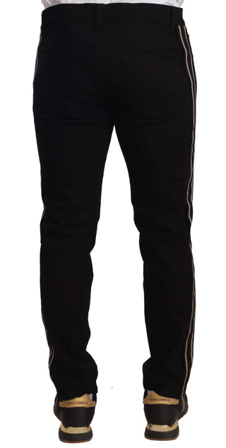 Heraldic Embroidered Slim Fit Black Jeans - Luxury for You