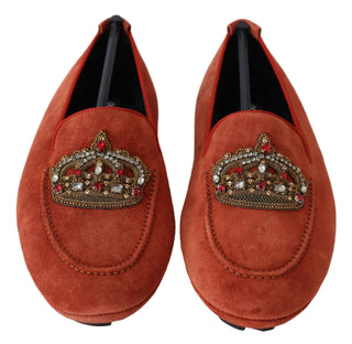 Opulent Orange Leather Loafers With Gold Embroidery - Luxury for You