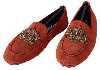 Opulent Orange Leather Loafers With Gold Embroidery - Luxury for You