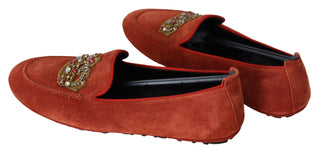 Opulent Orange Leather Loafers With Gold Embroidery - Luxury for You