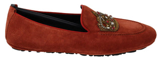 Opulent Orange Leather Loafers With Gold Embroidery - Luxury for You