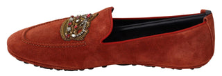 Opulent Orange Leather Loafers With Gold Embroidery - Luxury for You