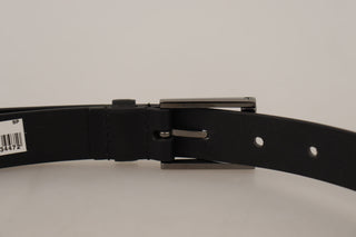 Elegant Black Leather Belt With Metal Buckle