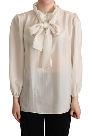 Elegant Light Gray Silk Ascot Blouse - Luxury for You