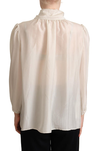 Elegant Light Gray Silk Ascot Blouse - Luxury for You