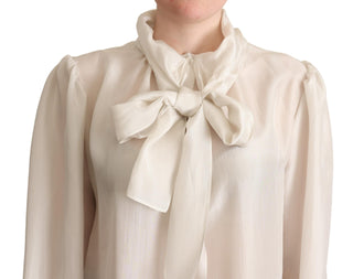 Elegant Light Gray Silk Ascot Blouse - Luxury for You