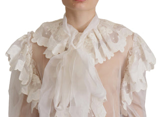 Elegant White Lace Silk-cotton Top