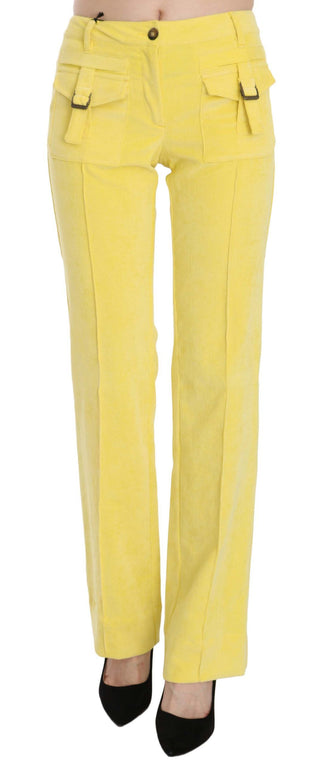 Chic Yellow Corduroy Mid Waist Pants - Luxury for You