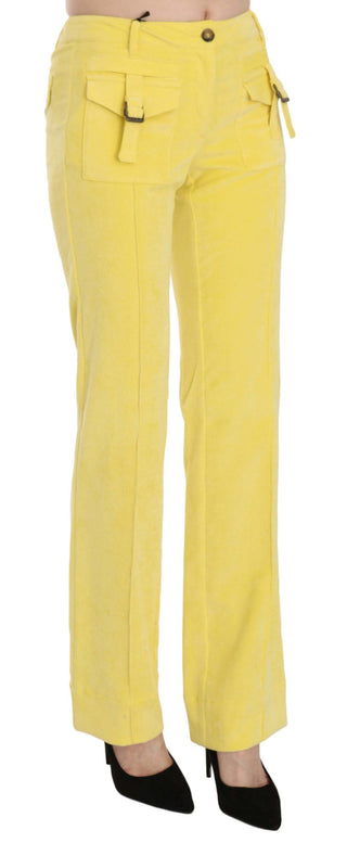 Chic Yellow Corduroy Mid Waist Pants - Luxury for You