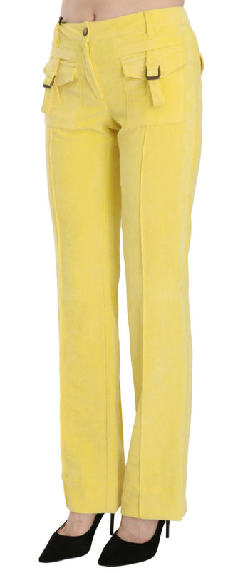 Chic Yellow Corduroy Mid Waist Pants - Luxury for You