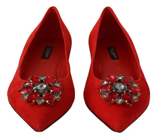 Crystal Embellished Red Suede Flats - Luxury for You