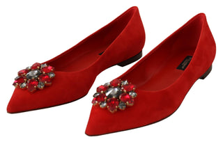 Crystal Embellished Red Suede Flats - Luxury for You