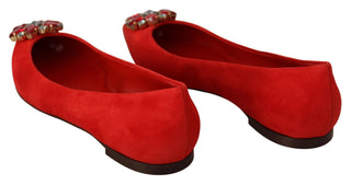 Crystal Embellished Red Suede Flats - Luxury for You