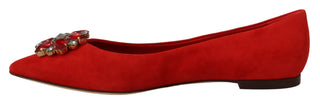 Crystal Embellished Red Suede Flats - Luxury for You