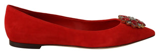 Crystal Embellished Red Suede Flats - Luxury for You