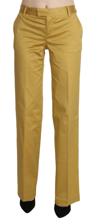 Mustard Mid Waist Tailored Cotton Pants - Luxury for You