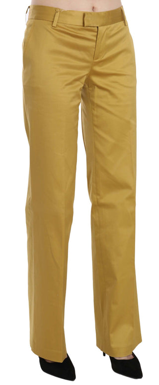 Mustard Mid Waist Tailored Cotton Pants - Luxury for You