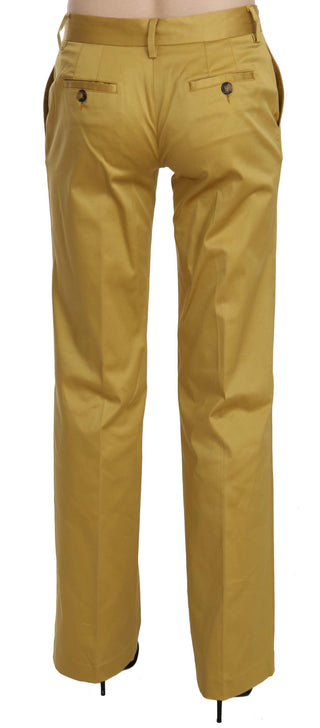 Mustard Mid Waist Tailored Cotton Pants - Luxury for You