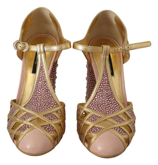 Silk-infused Leather Crystal Pumps In Pink Gold - Luxury for You