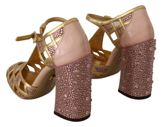 Silk-infused Leather Crystal Pumps In Pink Gold - Luxury for You