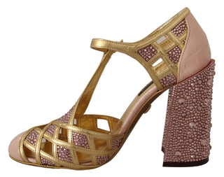 Silk-infused Leather Crystal Pumps In Pink Gold - Luxury for You