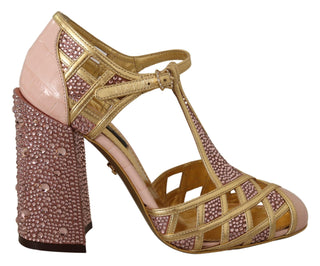 Silk-infused Leather Crystal Pumps In Pink Gold - Luxury for You