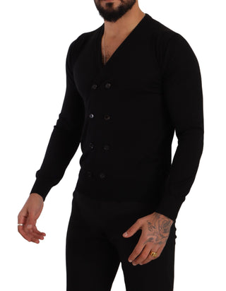 Elegant V-neck Black Cashmere Cardigan