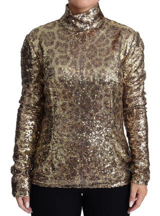 Sequined Turtleneck Full Zip Sweater In Brown - Luxury for You