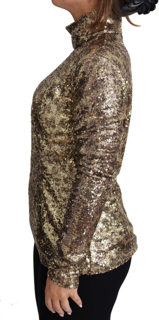 Sequined Turtleneck Full Zip Sweater In Brown - Luxury for You