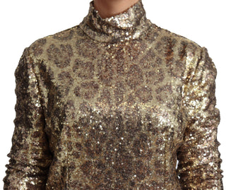 Sequined Turtleneck Full Zip Sweater In Brown - Luxury for You