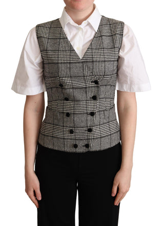 Elegant Checkered Gray Silk Blend Vest - Luxury for You