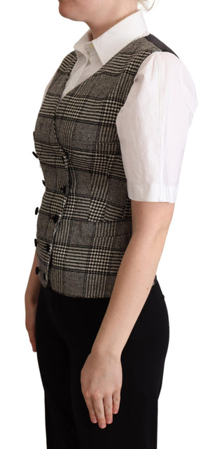 Elegant Checkered Gray Silk Blend Vest - Luxury for You