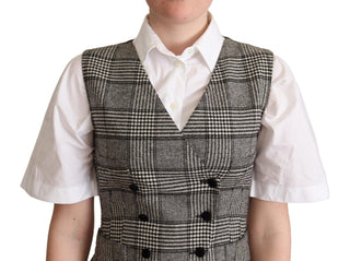 Elegant Checkered Gray Silk Blend Vest - Luxury for You