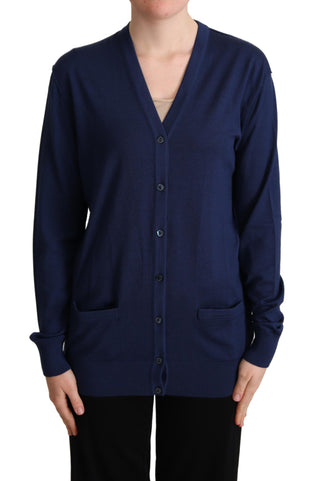 Elegant Virgin Wool Blue Cardigan - Luxury for You