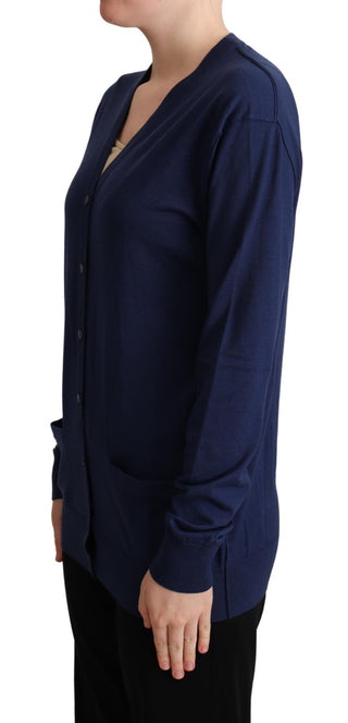 Elegant Virgin Wool Blue Cardigan - Luxury for You