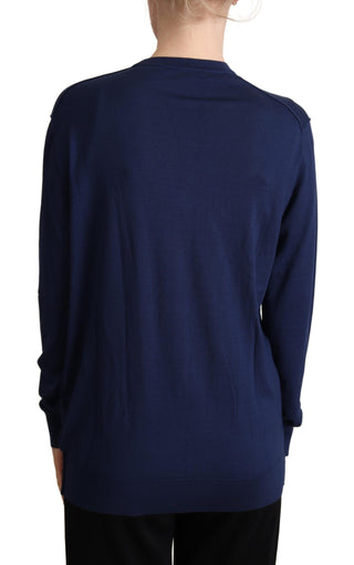 Elegant Virgin Wool Blue Cardigan - Luxury for You