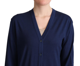 Elegant Virgin Wool Blue Cardigan - Luxury for You