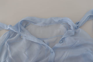 Elegant Silk Ascot Collar Blouse In Light Blue