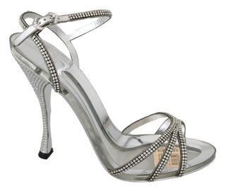 Silver Leather Ankle Strap Sandals With Crystals - Luxury for You