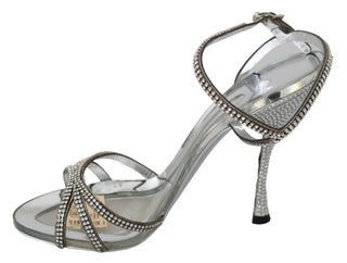 Silver Leather Ankle Strap Sandals With Crystals - Luxury for You