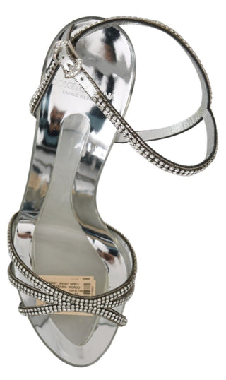 Silver Leather Ankle Strap Sandals With Crystals - Luxury for You