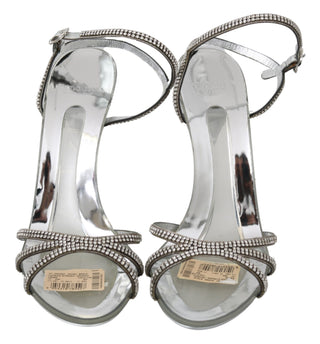 Silver Leather Ankle Strap Sandals With Crystals - Luxury for You