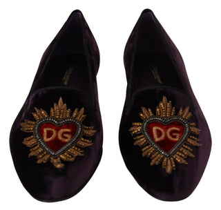 Chic Purple Velvet Loafers With Heart Detail - Luxury for You