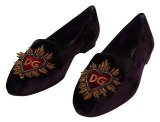 Chic Purple Velvet Loafers With Heart Detail - Luxury for You