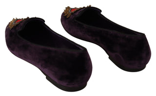 Chic Purple Velvet Loafers With Heart Detail - Luxury for You