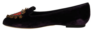 Chic Purple Velvet Loafers With Heart Detail - Luxury for You