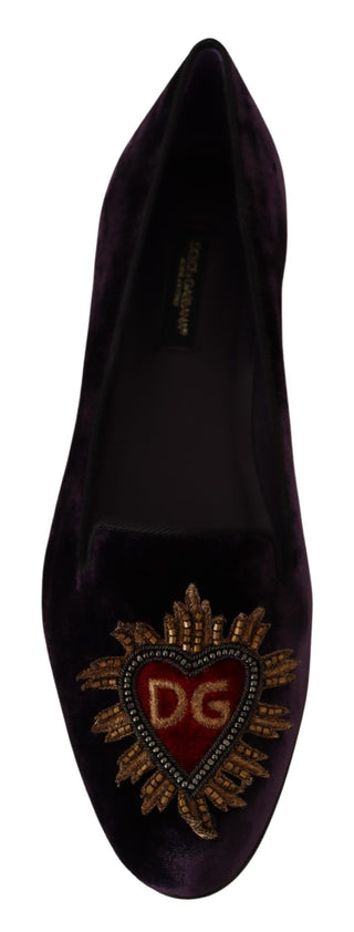 Chic Purple Velvet Loafers With Heart Detail - Luxury for You