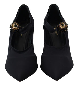 Chic Black Mary Jane Sock Pumps With Crystals